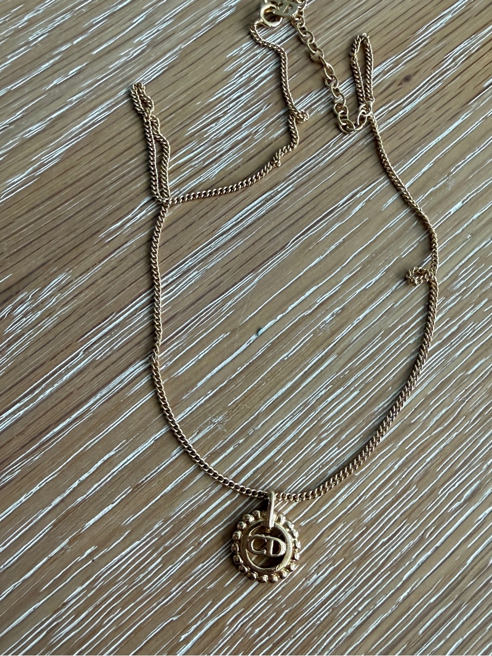 Dior Gold-Tone Round Logo Pendant Necklace
